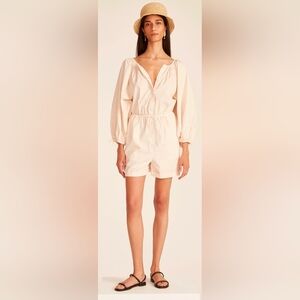 J. Crew Cream Button-Up Cinch Waist Romper M NWOT